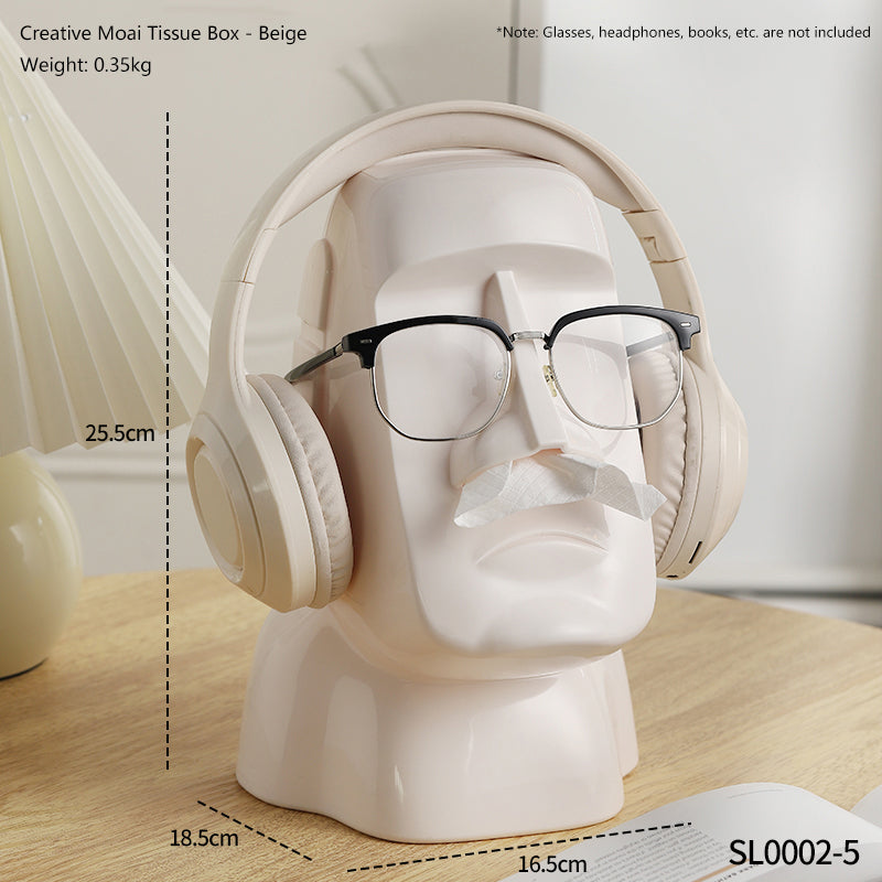 Figura decorativa Moai multifuncional: portarrollos, soporte para gafas y auriculares