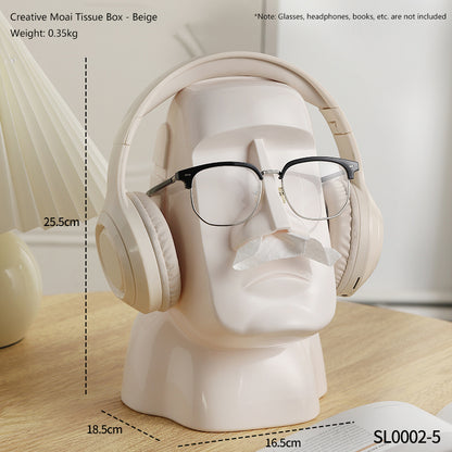 Figura decorativa Moai multifuncional: portarrollos, soporte para gafas y auriculares