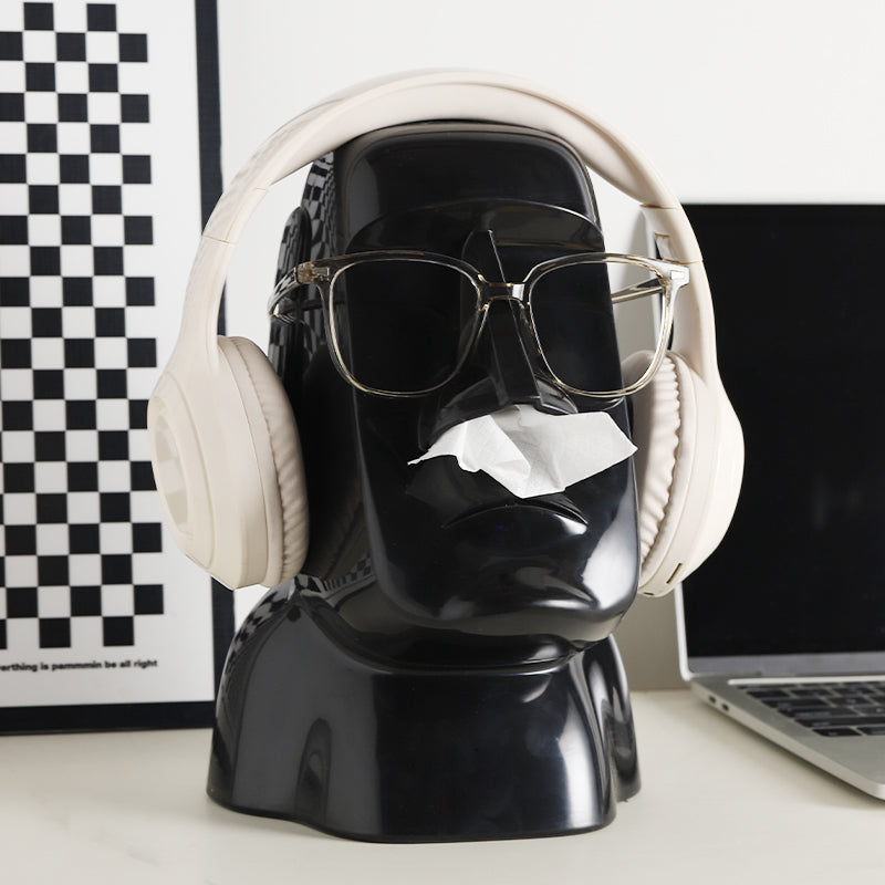 Figura decorativa Moai multifuncional: portarrollos, soporte para gafas y auriculares