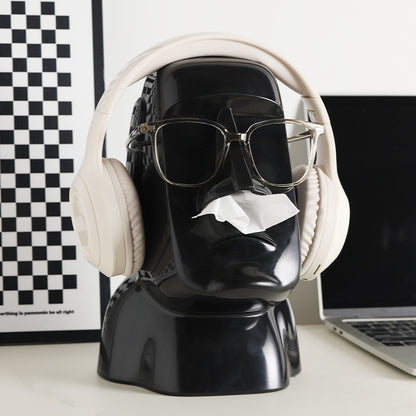 Figura decorativa Moai multifuncional: portarrollos, soporte para gafas y auriculares