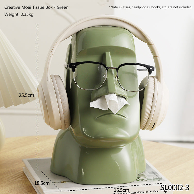 Figura decorativa Moai multifuncional: portarrollos, soporte para gafas y auriculares