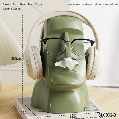 Figura decorativa Moai multifuncional: portarrollos, soporte para gafas y auriculares