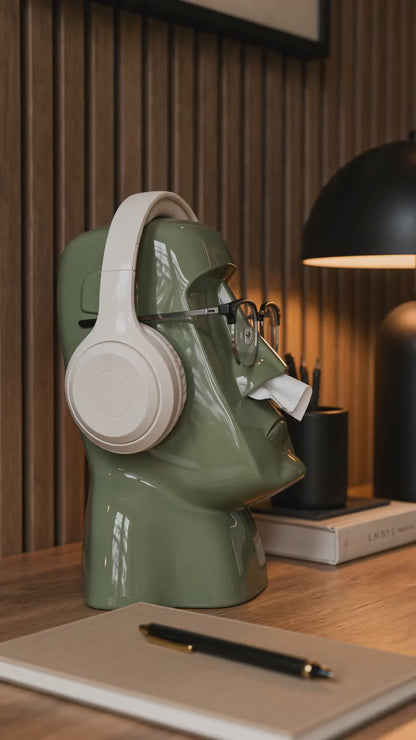 Figura decorativa Moai multifuncional: portarrollos, soporte para gafas y auriculares