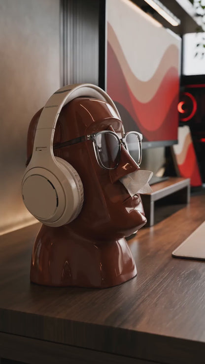 Figura decorativa Moai multifuncional: portarrollos, soporte para gafas y auriculares