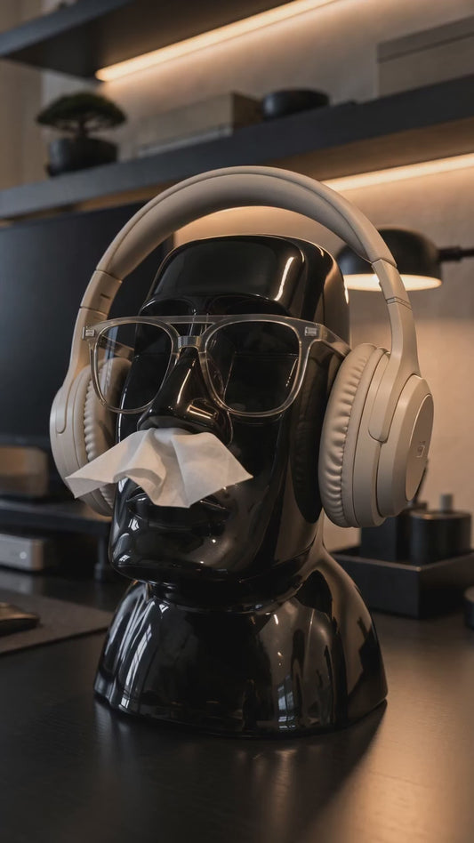 Multifunctional Moai decorative figure: toilet roll holder, glasses stand, and headphone stand