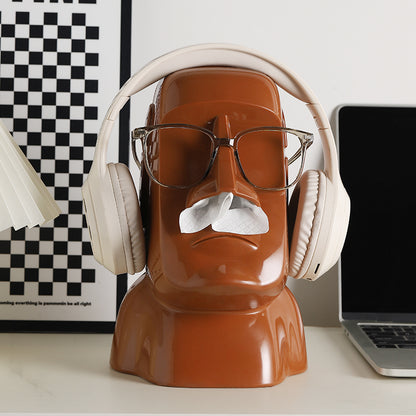 Figura decorativa Moai multifuncional: portarrollos, soporte para gafas y auriculares